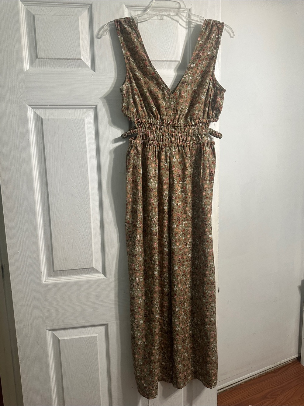 Inspired Hearts Olive Floral V-Neck Sleeveless Maxi pantsuit